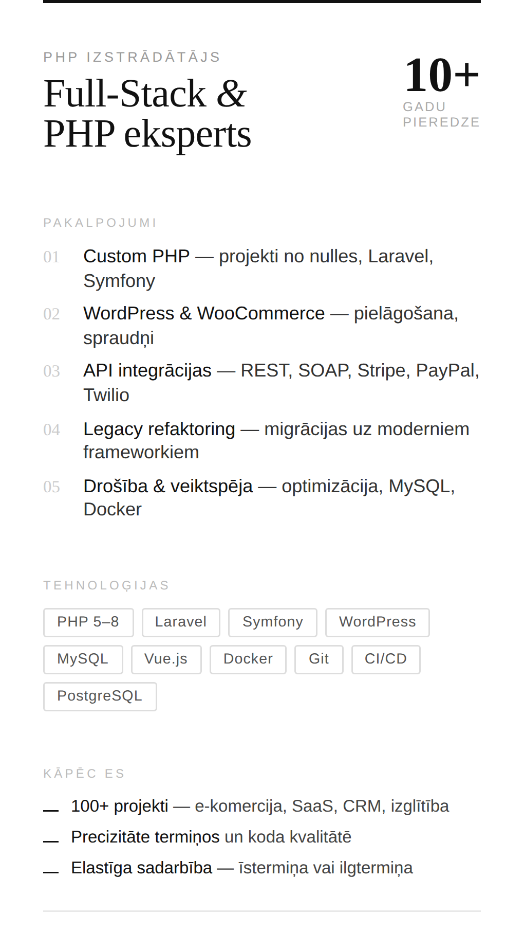 PHP Programmētājs ar 10+ gadu pieredzi