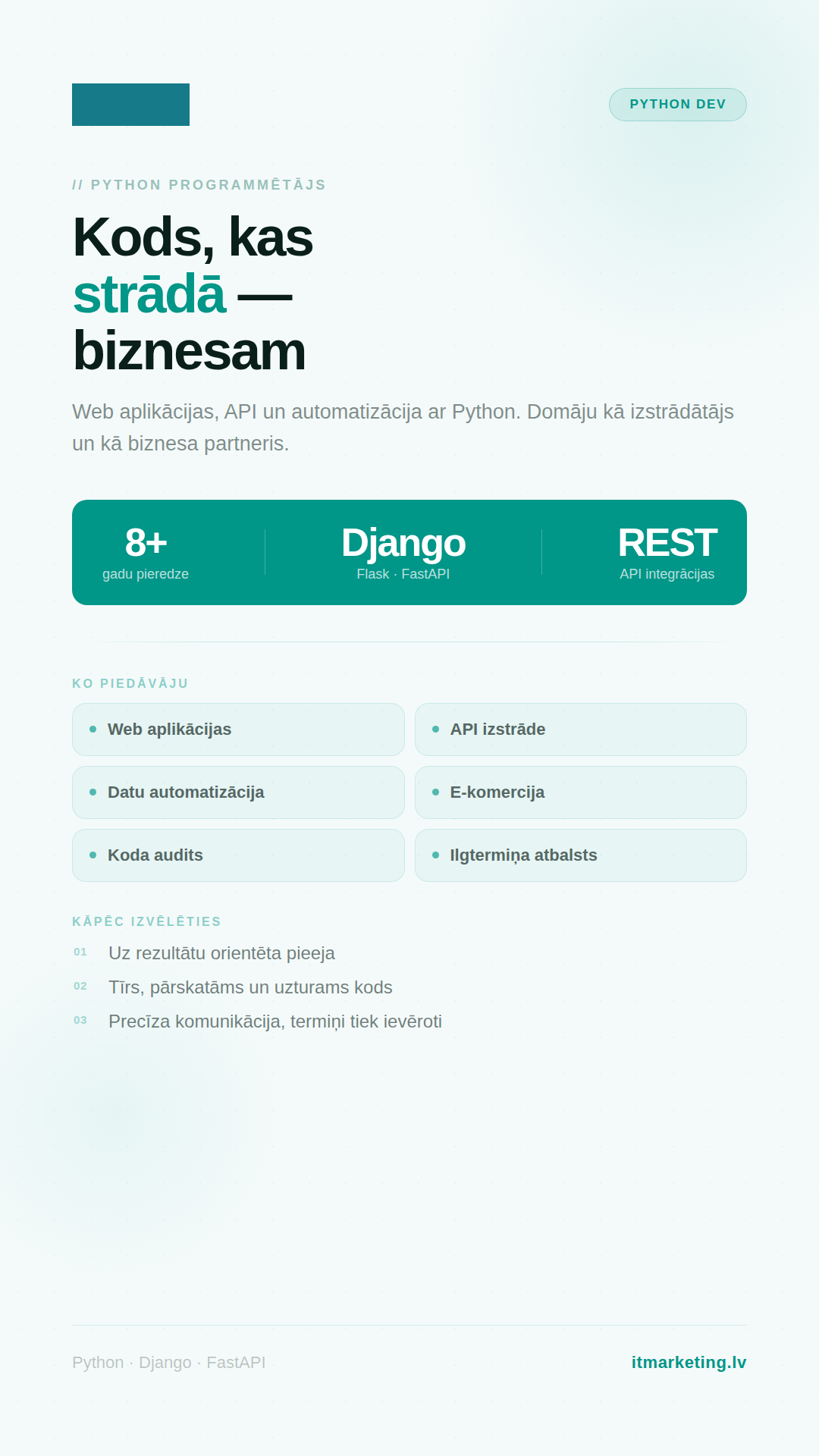 Python programmētājs - Django, Flask, FastAPI
