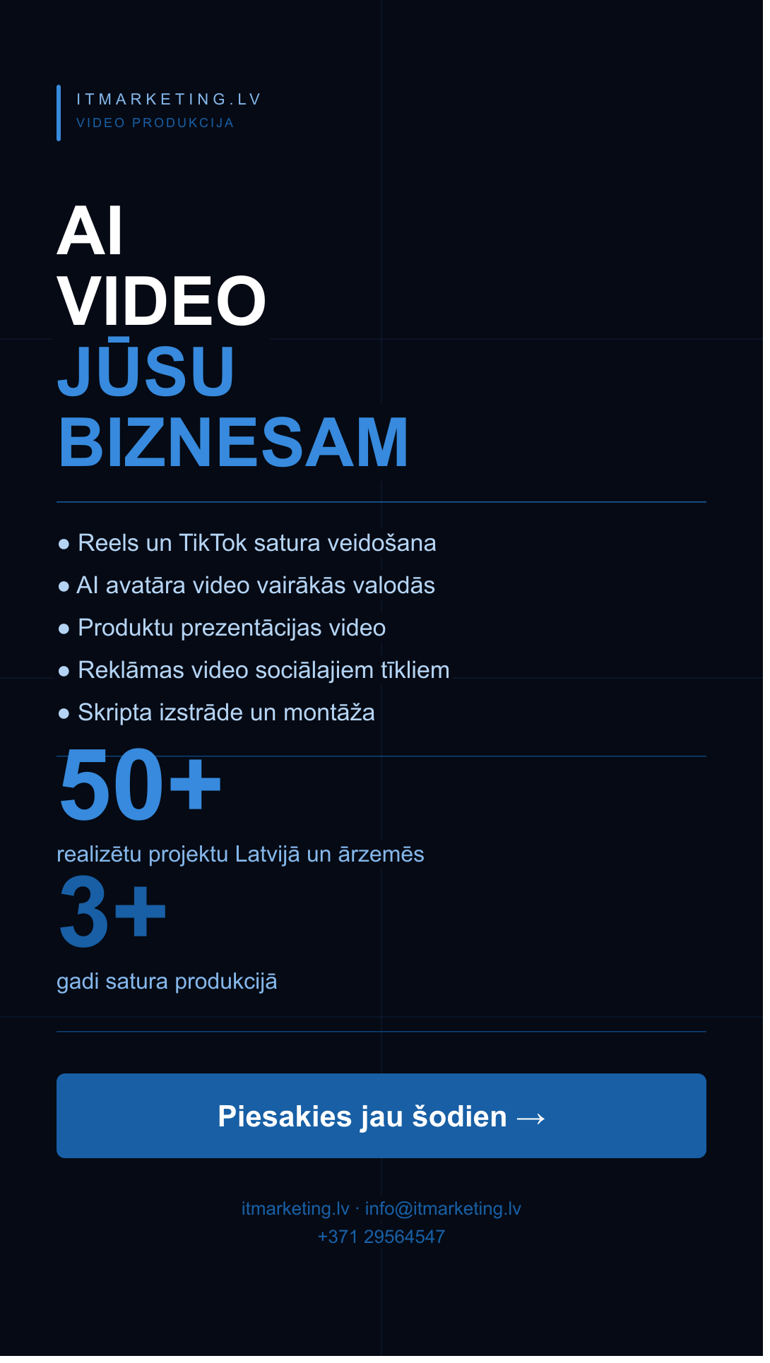 AI Videoprodukcija jūsu biznesam — no skripta līdz gatavam saturam